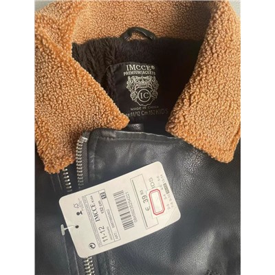 Детская теплая кожаная куртка-косуха с вышивкой на рукавах и лацканах  Экспорт