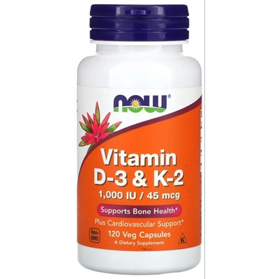 Капсулы NOW Vitamin D-3 & K-2, 90 г, 100 мл, 120 шт.