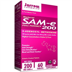 Jarrow Formulas, Натуральный  SAM-e (S-Adenosyl-L-Methionine) 200, 200 мг, 60 таблеток