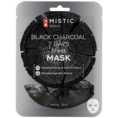 MISTIC BLACK CHARCOAL 7 DAYS Sheet mask Тканевая маска для лица с древесным углём 24мл