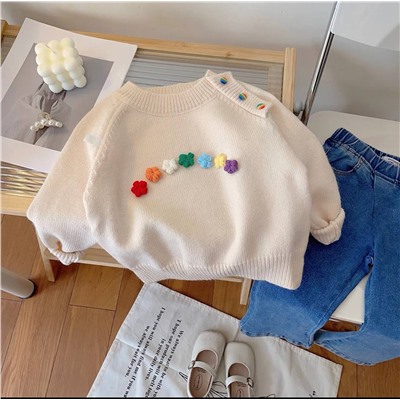 Стильный детский свитер 💋 Красивые объемные  цветы на груди