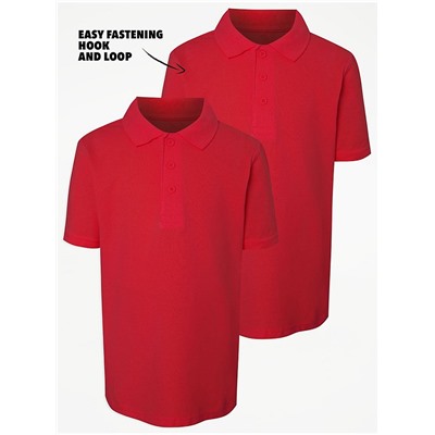 Red Easy On Short Sleeve School Polo Shirts 2 Pack