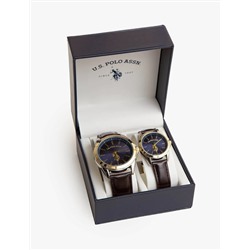 HIS AND HERS BLUE DIAL STRAP WATCH SET
