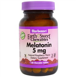 Bluebonnet Nutrition, Жевательные конфеты EarthSweet, мелатонин, натуральный малиновый вкус, 5 мг, 120 жевательных таблеток