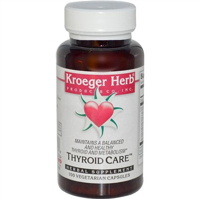 Kroeger Herb Co, Забота о щитовидной железе, 100 вегетарианских капсул