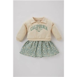Defacto Kız Bebek Slogan Baskılı Uzun Kollu Sweatshirt Kumaşı Elbise B3525A523WN