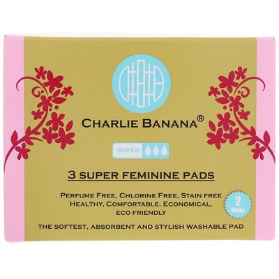 Charlie Banana, Super Feminine Pads, White, 3 Pads + 1 Tote Bag