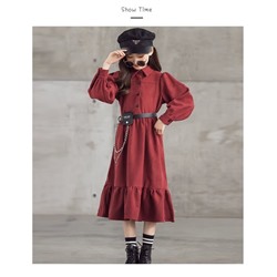Классное платье для девочек в западном стиле из микровельвета с поясной сумочкой