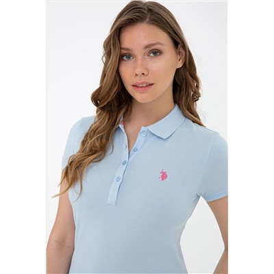 Kadın Açık Mavi Basic Polo Yaka Tişört