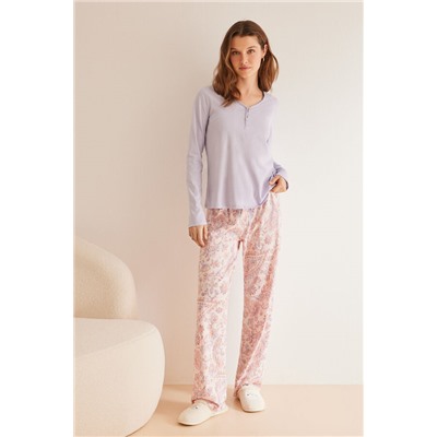 Pijama largo 100% algodón malva Paisley