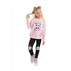 Denokids Panda Unicorn Kız Çocuk Pembe T-shirt Siyah Tayt Takım CFF-23S1-047