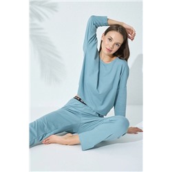 Siyah İnci Mavi Lastik Detaylı Örme Pijama Takımı 7597