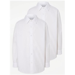 Boys White Long Sleeve Plus Fit School Shirts 2 Pack
