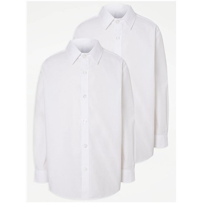 Boys White Long Sleeve Plus Fit School Shirts 2 Pack