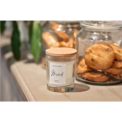 Свеча из натурального соевого воска с хлопковым фитилем и декоративной деревянной крышкой, аромат "Honey&Almond" 200 мл
