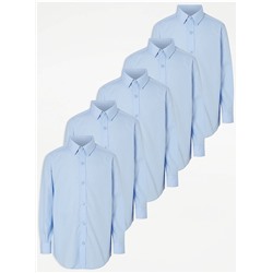 Light Blue Boys Long Sleeve School Shirts 5 Pack