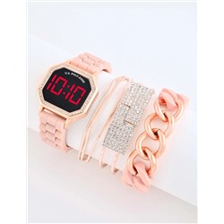 LADIES LED WATCH AND STACKABLE BRACELETS SET
