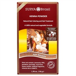 Surya Henna, Henna Brazil, Natural Hair Coloring and Hair Treatment Powder, Ash Brown, 1.76 oz (50 g)