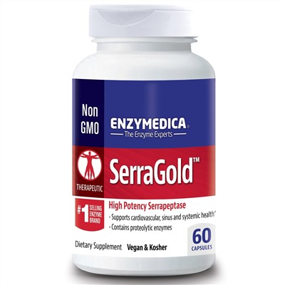 Enzymedica, SerraGold, высокоактивная серрапептаза, 60 капсул