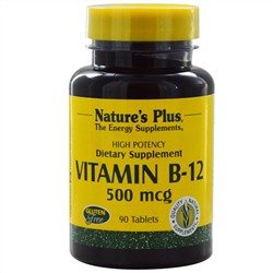 Nature's Plus, Витамин B-12, 500 мкг, 90 таблеток