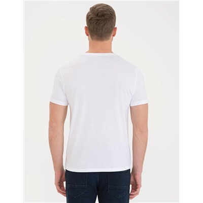 Beyaz Slim Fit V Yaka Basic Tişört