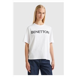 United Colors of Benetton Kadın Mix %100 Koton Benetton Yazılı Rahat Kalıp T-Shirt Beyaz 123A3BL0D104E
