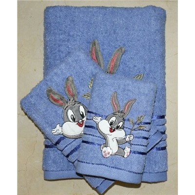 Махровое полотенце "Кролик Банни"- СИНИЙ 50*100 см. хлопок 100%