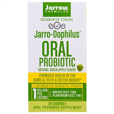 Jarrow Formulas, Ротовой пробиотик Jarro-Dophilus, вкус натурального зеленого яблока, 30 пастилок