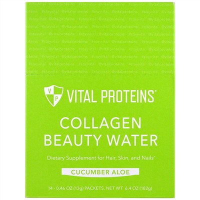 Vital Proteins, Косметическая вода для поддержания коллагена, огурец и алоэ, 14 пакетов, 0,46 унций (13 г)