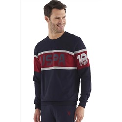 U.S. Polo Assn. Erkek Uzun Kol 2 İplik Pijama Takımı Yazı Baskılı Sweatshirt Pantolon Takım USPA.9.2023