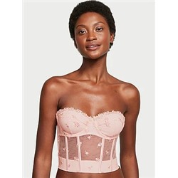 Rosebud Embroidery Unlined Strapless Plunge-Back Corset Top in Embroidery