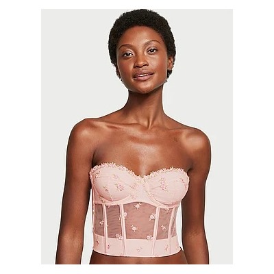 Rosebud Embroidery Unlined Strapless Plunge-Back Corset Top in Embroidery