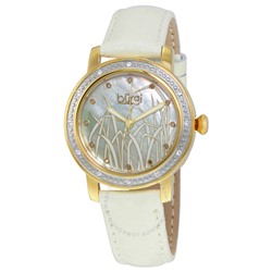 BURGIMother of Pearl Pattern Dial White Leather Ladies Watch BUR096YGW