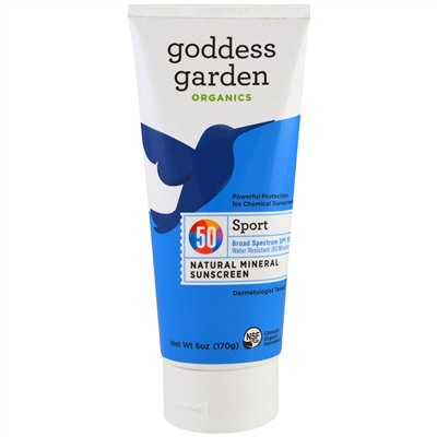 Goddess Garden, Защита от солнца, органический, спортивный, минеральный продукт, SPF 50, 6 унц (170 г)