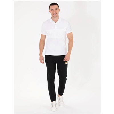 Beyaz Slim Fit Göğüs Baskılı Polo Yaka Tişört