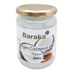 BARAKA Organic coconut oil Масло кокосовое органическое в стеклянной банке 500г