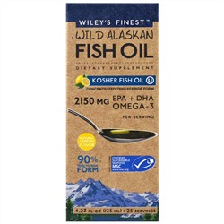 Wiley's Finest, Рыбий жир из морской аляскинской рыбы, кошерный рыбий жир, натуральный аромат лимона, 125 мл (4.23 fl oz)