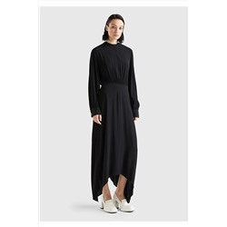 United Colors of Benetton Kadın Siyah %100 Viskoz Uzun Kollu Sırtı Açık Elbise Siyah 123A43A0DV060