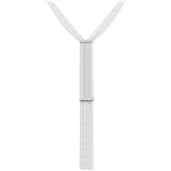 GUESS Silver-Tone Mesh & Crystal Fringe Logo Lariat Necklace, 22" + 2" extender