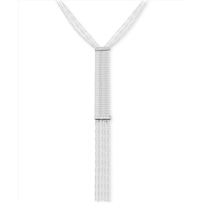 GUESS Silver-Tone Mesh & Crystal Fringe Logo Lariat Necklace, 22" + 2" extender