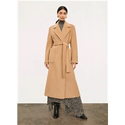 NOTCHED COLLAR CASHMERE-WOOL BLEND WRAP COAT
