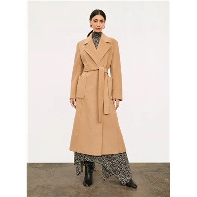 NOTCHED COLLAR CASHMERE-WOOL BLEND WRAP COAT