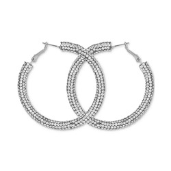 GUESS Silver-tone And Aqua Sparkle Hoop Earring