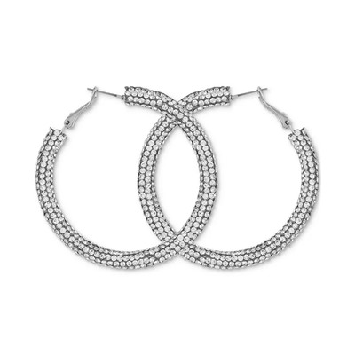GUESS Silver-tone And Aqua Sparkle Hoop Earring