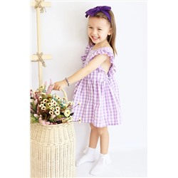 Parla Kids Kız Çocuk Violetta Lila Pötikareli Fırfırlı Bağlama Detaylı Elbise Bandana Takım ELB-0073
