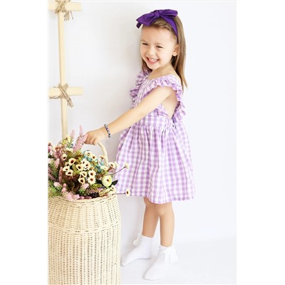 Parla Kids Kız Çocuk Violetta Lila Pötikareli Fırfırlı Bağlama Detaylı Elbise Bandana Takım ELB-0073