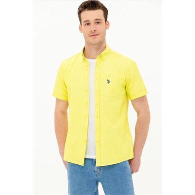 Erkek Neon Sarı Kısa Kollu Gömlek