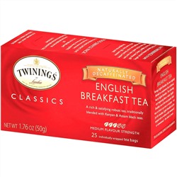 Twinings, Классический чай, English Breakfast, декофеинизированный, 25 чайных пакетиков, 1,76 унций (50 г)
