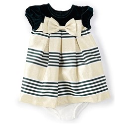 Bonnie Jean Baby Girls Newborn-24 Months Short Sleeve Velvet/Striped Trapeze Dress With Bow