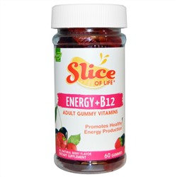 Hero Nutritional Products, Slice of Life, энергия + B12, мармеладные витамины для взрослых, ягодный вкус, 60 жевательных конфет